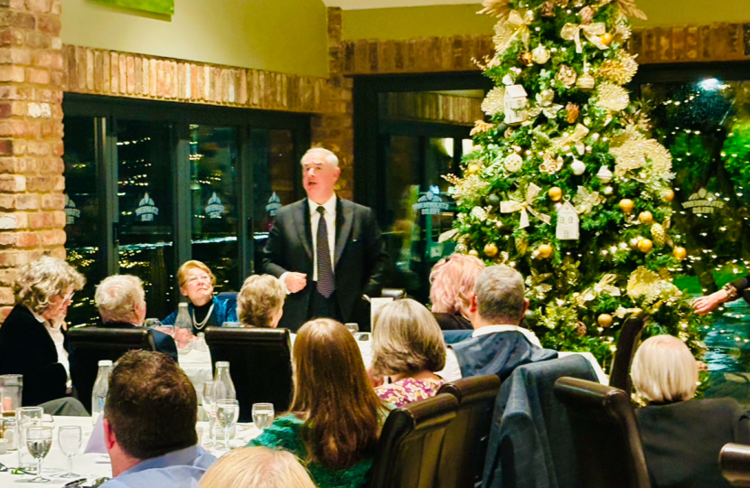 Our MP Rt Hon Sir Geoffrey Cox KC, speaking at our winter dinner